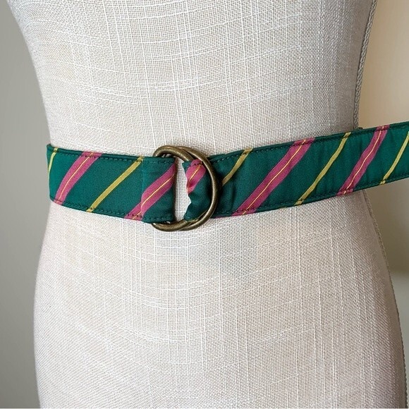 L.L. Bean Ribbon Fabric Striped D Ring Belt Medium - Picture 2 of 7